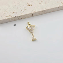 Load image into Gallery viewer, Goblet Pendant, Wine Glass Pendant, 18K Gold CZ Pave Pendant, 18K Gold Plated, Jewelry Findings S1282