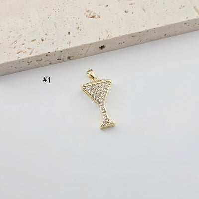 Goblet Pendant, Wine Glass Pendant, 18K Gold CZ Pave Pendant, 18K Gold Plated, Jewelry Findings S1282