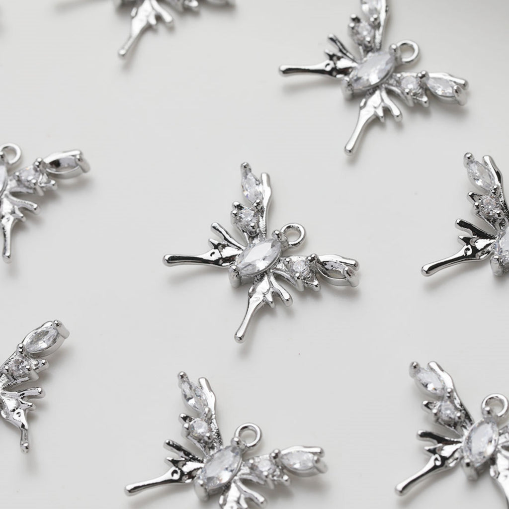 Butterfly Charm, Gold Plated Pave Pendant, Pave CZ, Silver Butterfly, Necklace Jewelry Finding GZ520