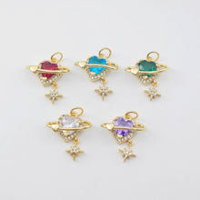 Load image into Gallery viewer, Heart Planet Charms, Cubic Pave Planet Pendant, 18K Gold Plated, Necklace Making Charms, Jewelry Findings S1164