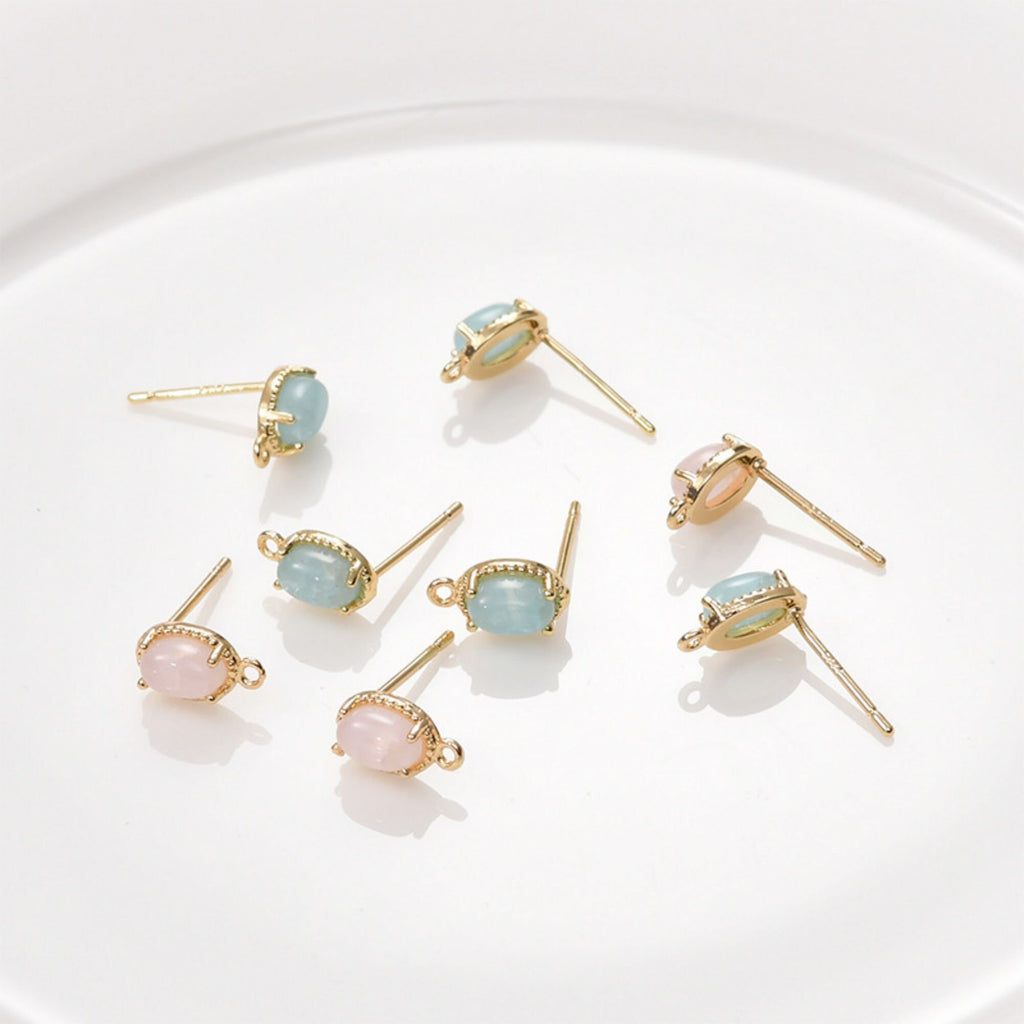 Oval Shape Earring Post With Loop, S925 Silver Pin Nickel Free Earrings, Crystal Gemstone Stud, Hypoallergenic Earring Findings LL234