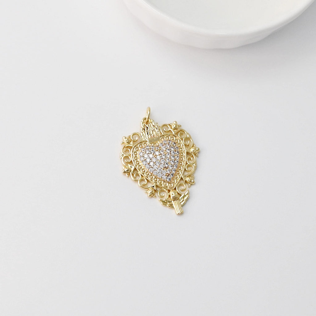 Cubic Heart Charms, Gold Buddha Pendant, 18K Gold Plated CZ Pave Charms, Bracelet Necklace Making Pendants, Jewelry Findings