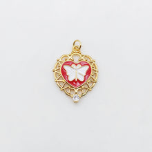 Load image into Gallery viewer, Enamel Butterfly Dangle Pendants, Heart Shape, 18K Gold Plated Enamel Butterfly Pendant, Earring Making Charm, Jewelry Findings S20552
