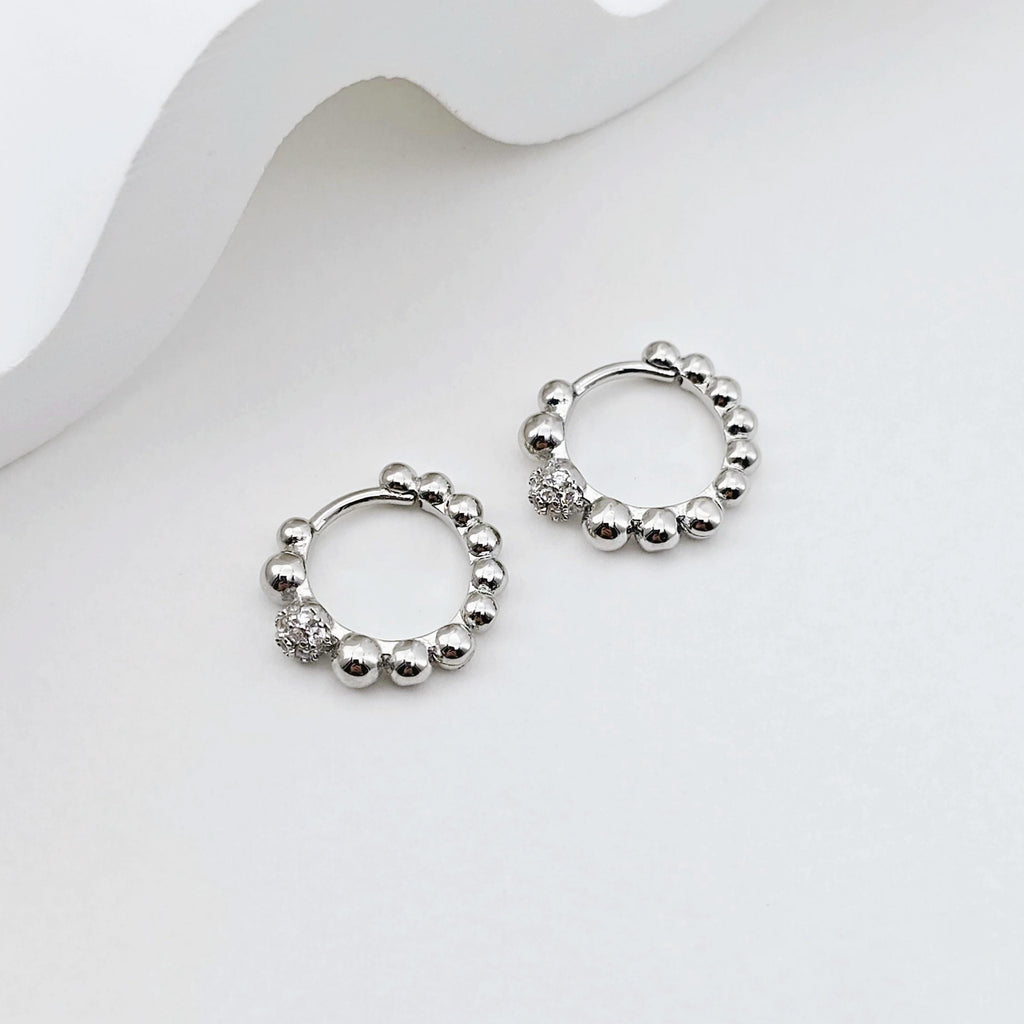 18K Gold Plated Round Beads Hoop Earring, Huggie Hoops Earring Parts, Spring Ear Hoops, 14.7*13mm, hoop earrings S1245