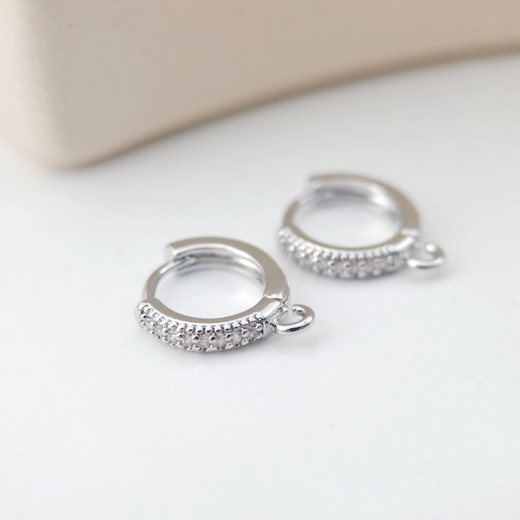 CZ Pave Earring Hoop, Gold Plated Huggie Hoop Earring with Loop, Huggie Hoops DIY Earring  Findings,Handmade Earring Supplies D0110