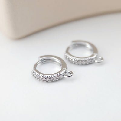 CZ Pave Earring Hoop, Gold Plated Huggie Hoop Earring with Loop, Huggie Hoops DIY Earring  Findings,Handmade Earring Supplies D0110
