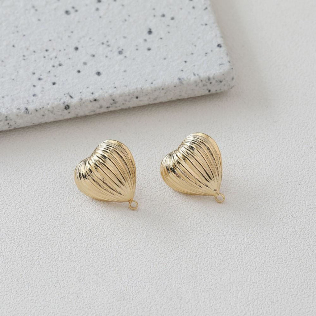 Gold Heart Earring Post, 14K Gold/Silver Nickel Free Earrings, S925 Silver Ear Pins, 20mm, Heart Shape Ear Stud with Loop BB035