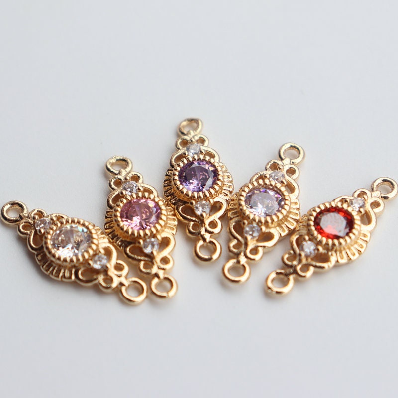 2pcs CZ Pave Boho Connector, Cubic Zircon Crystal Pendant, Bracelet Necklace Pendant, 14K Real Gold Plated, Jewelry Findings JY090-F027
