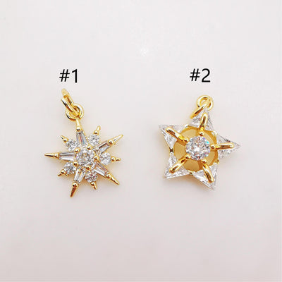 Star Charms,  Crystal Cubic Pave Star Pendant, 18K Gold Plated, Necklace Making Star Charms, Jewelry Findings S356