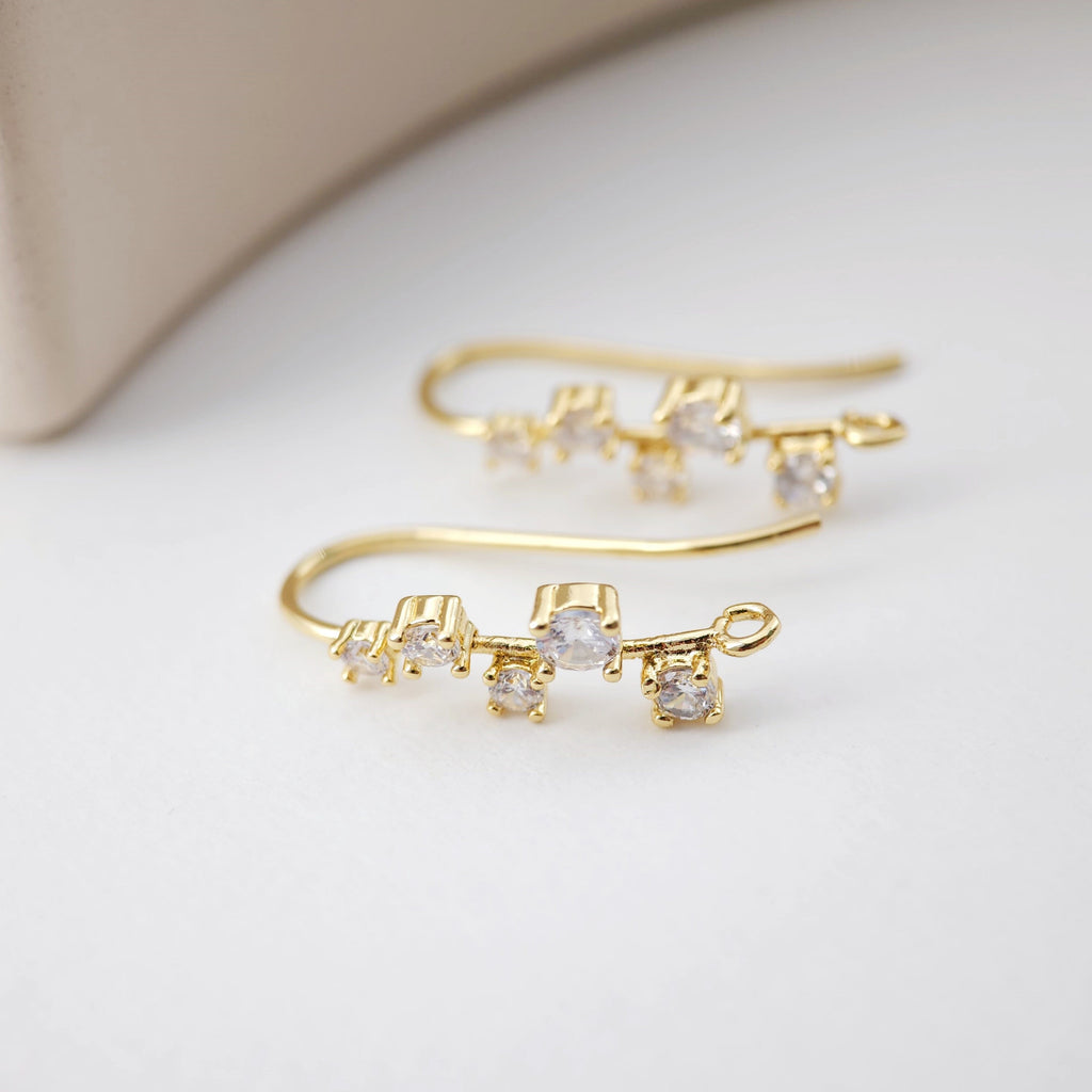 18K Gold Plated Ear Wires, Multiple small cubic zirconias Pave Earring Hooks, Nickel Free, Fish Hooks, Ear Wires for Jewelry Making D0185