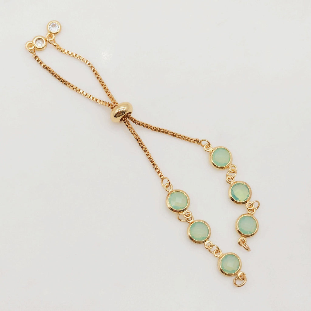 Adjustable Bracelet Making Chain, 20 Colors, 18K Gold Plated, CZ Pave Half Finished Slide Box Chain with Rubber Stopper Beads S20346