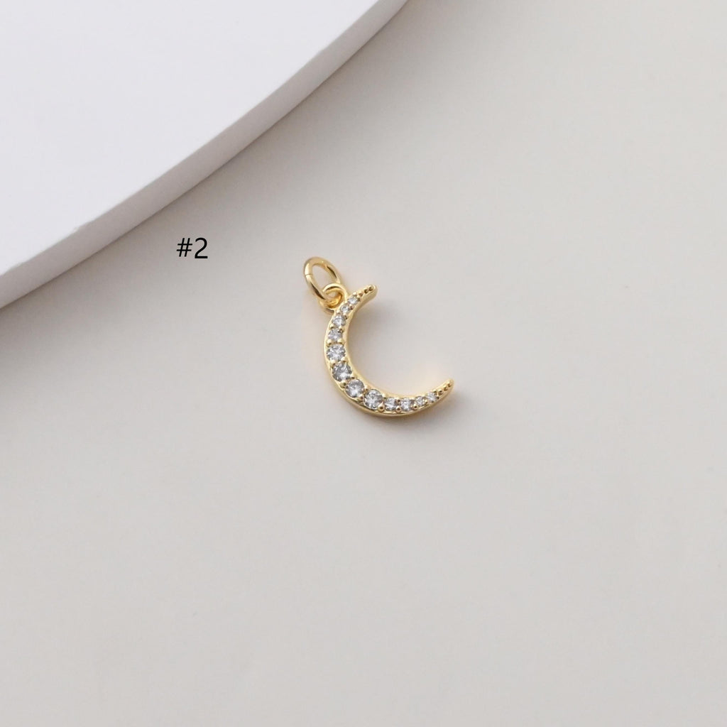 CZ Pave Star Charms, Moon Charms, Crystal Cubic Pave Pendant, 18K Gold Plated, Necklace And  Earring Making, Jewelry Findings S1386