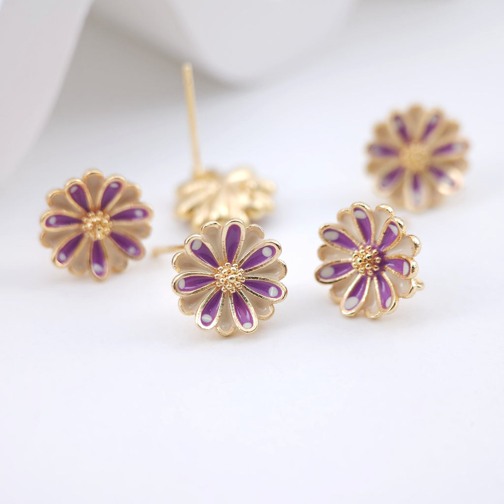 أعمدة أقراط على شكل زهور من المينا، أعمدة أقراط من المينا مع حلقة، أدوات يدوية للعثور على الأقراط، لوازم صنع الأقراط بنفسك ZX217