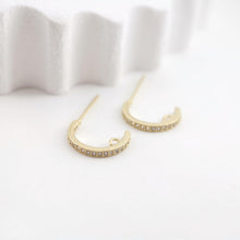 Load image into Gallery viewer, 10PCS C Shape Ear Post with Loops, Nickel Free, CZ Pave, 12x2mm, 18K Gold Plated Circle Stud Earring Finding S274