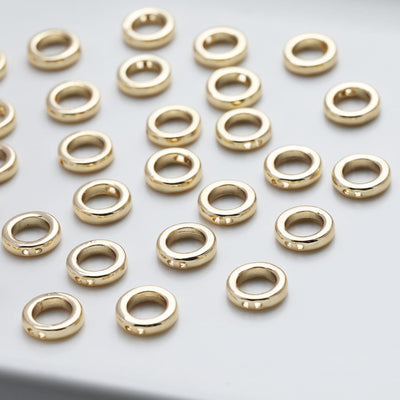 Gold Plated Circle Pendant , 9mm, 2 holes, Nickel Free Circle Charm, Circle Connectors, DIY Jewelry Making Findings GZ510