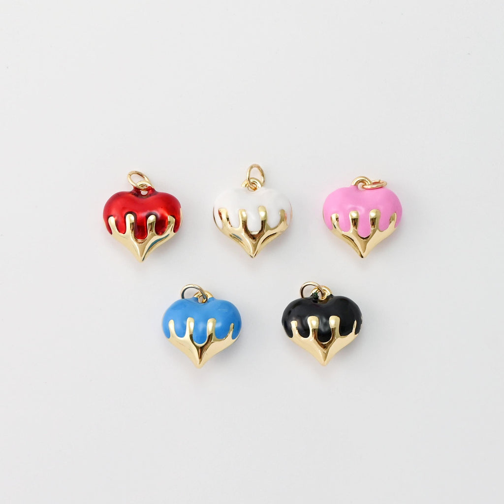 Colgante de corazón esmaltado, dijes de corazón 3D, dijes de amor chapados en oro de 18 quilates, fabricación de pulseras y collares, accesorios de joyería S1457