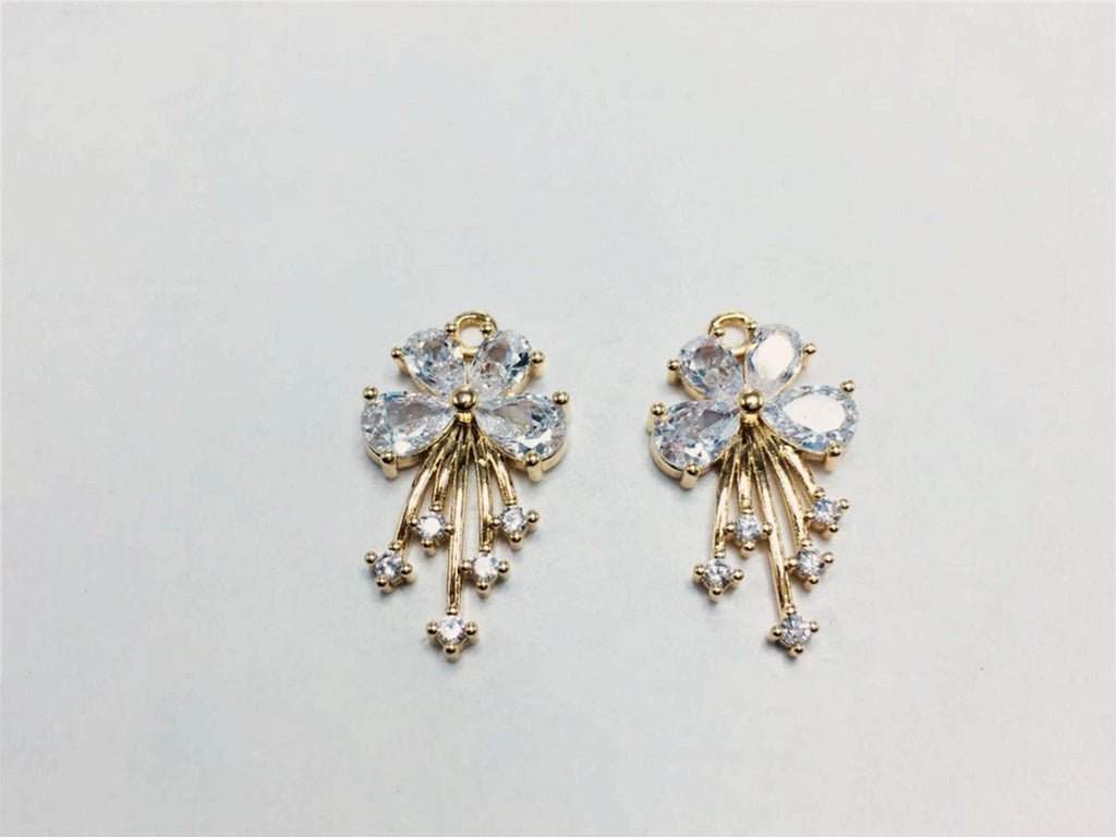 Dije de flor, colgante de flor de cristal de circonita cúbica, dijes para pendientes de circonita cúbica, dijes para pendientes de latón chapado en oro auténtico, accesorios de joyería STG019-F204