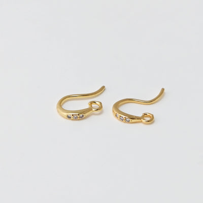 Fish Hooks, CZ Pave Ear Wires, Gold Earring Hooks, 18K Gold Plated, For Earrings Making, Jewelry Findings D0463