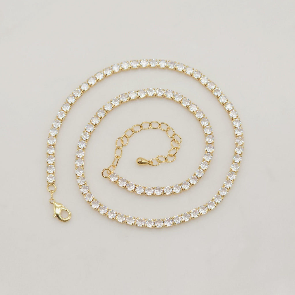 Rainbow Tennis Necklace, Tennis Chocker, 18K gold/Silver, 3mm, Adjustable, Finish Crystals Chain, READY TO WEAR S20319