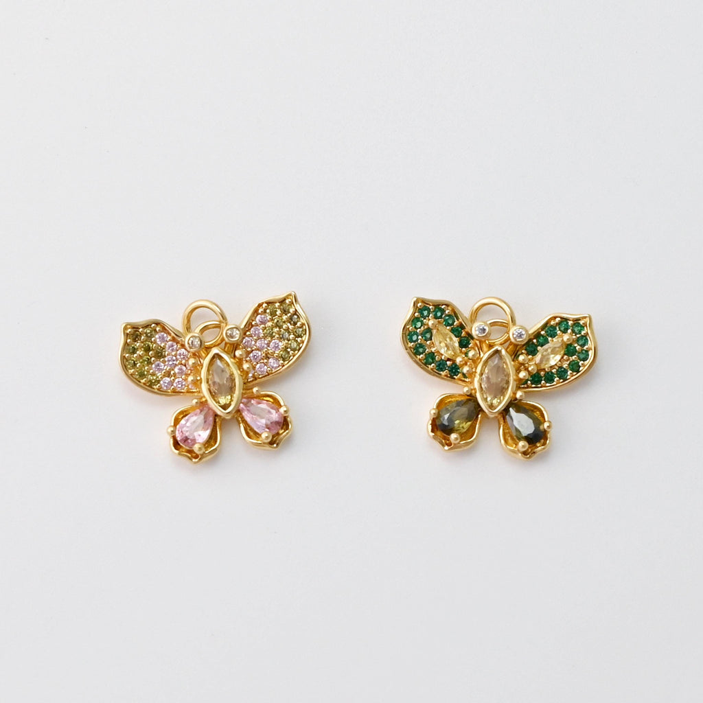CZ Pave Butterfly Charms, Zircon Insect Charms, 18K Gold Plated Charms, For Bracelet And Earrings Making, Jewelry Findings S1455