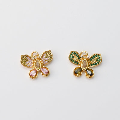 Dijes de mariposa con pavé de circonita cúbica, dijes de insecto con circonita, chapados en oro de 18 quilates, para hacer pulseras y pendientes, accesorios de joyería S1455