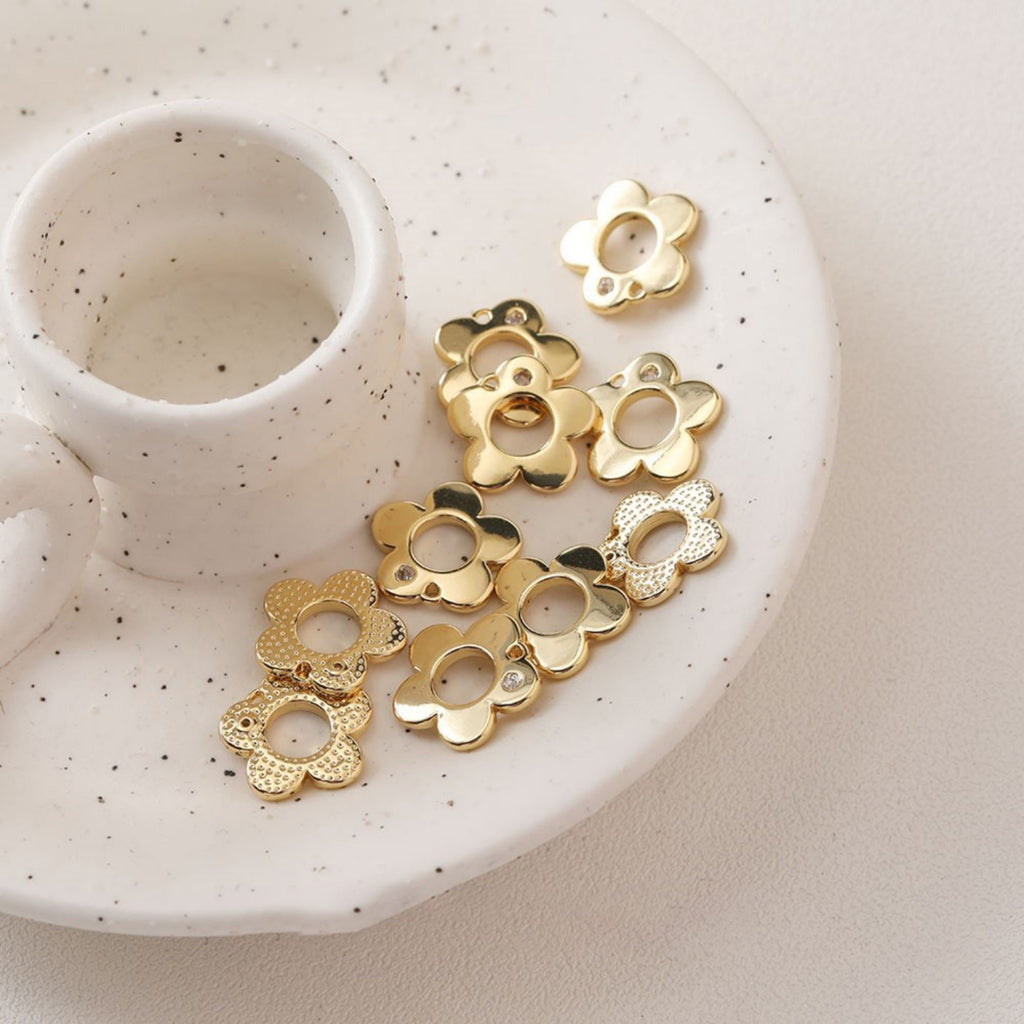 Flower Charms, 14K Gold/Silver Plated Cubic Pave Charms, Flower Pendant, Necklace Earring Making Charms, 15mm, Jewelry Findings GZ196