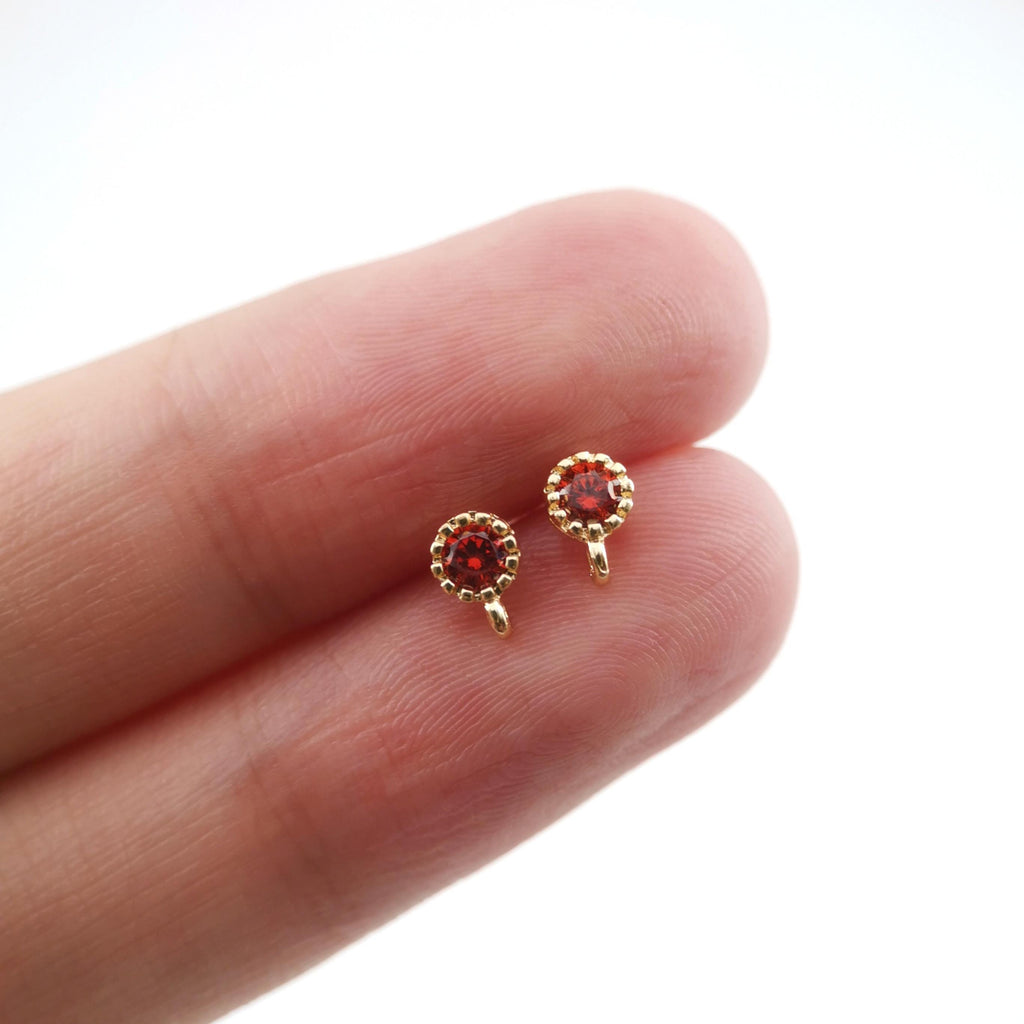 4 pendientes redondos con pasadores, piedras preciosas de 4 colores, plata S925, sin níquel, chapado en oro de 18 quilates con circonita cúbica, ZX056