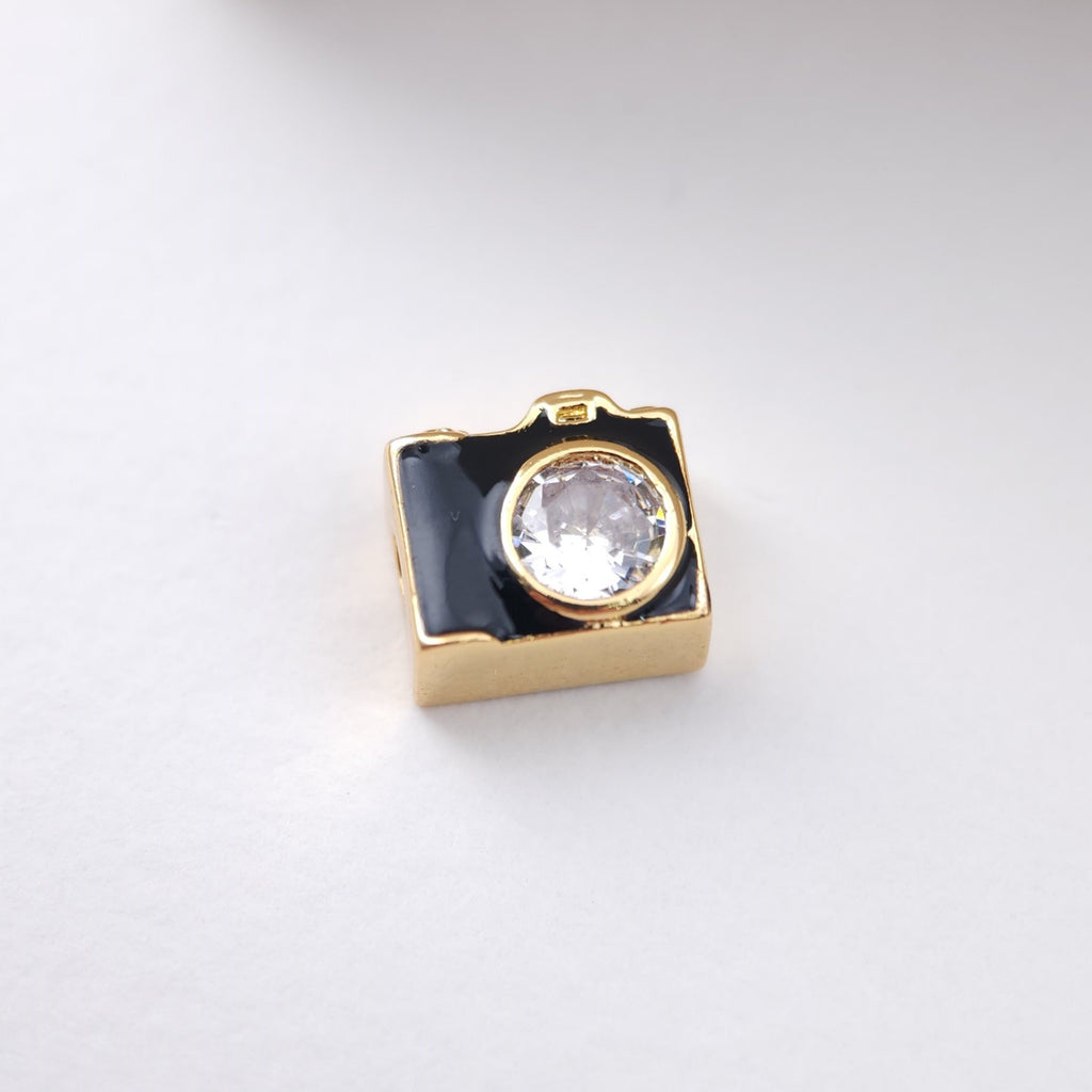Enamel Camera Beads, Square Spacer Beads, Large Hole Gold Plated Beads, 18K Gold Plated,  Bracelet Necklace Making Jewelry Finding S1166