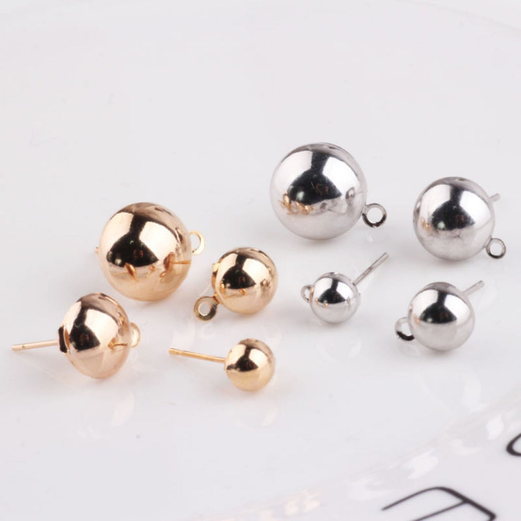 10pcs Half Ball Ear Post, Nickel Free Earrings, 6mm,8mm,10mm,12mm, Gold/Silver Ear Stud, Hypoallergenic Earring Findings BY011-ZX7007