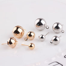 Load image into Gallery viewer, 10pcs Half Ball Ear Post, Nickel Free Earrings, 6mm,8mm,10mm,12mm, Gold/Silver Ear Stud, Hypoallergenic Earring Findings BY011-ZX7007