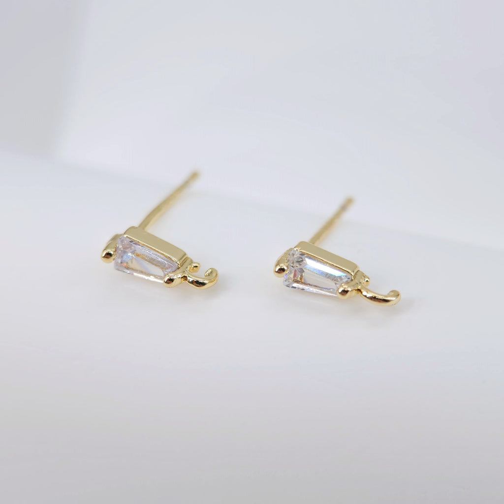 أقراط مستطيلة أنيقة مرصعة بالزركونيا المكعبة، مطلية بالذهب مع حلقة، أدوات يدوية للعثور على الأقراط، لوازم صنع الأقراط بنفسك D0040