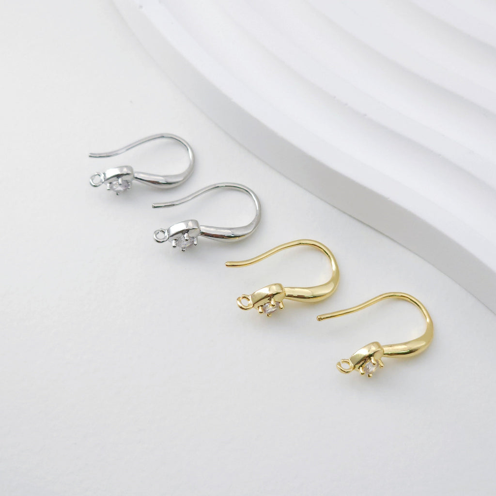Heart Zircon Ear Wire Hook, Gold Plated Earring Hook, Hypoallergenic Hooks Earring , Nickel Free, Handmade Earring Findings  Supplies D0094