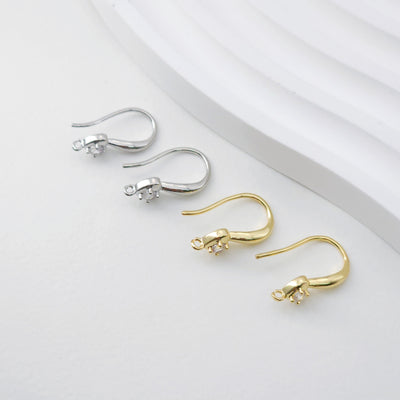 Heart Zircon Ear Wire Hook, Gold Plated Earring Hook, Hypoallergenic Hooks Earring , Nickel Free, Handmade Earring Findings  Supplies D0094