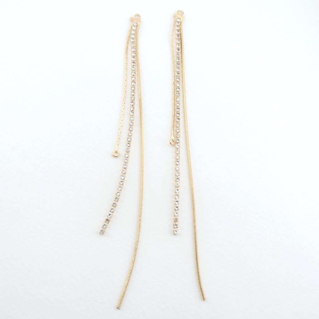 Gold Chain Tassel Pendant, Rhinestone Chain Charm, Cubic Zirconia, 18K Gold Plated Earring Chain Pendant, Earring Findings ZX087