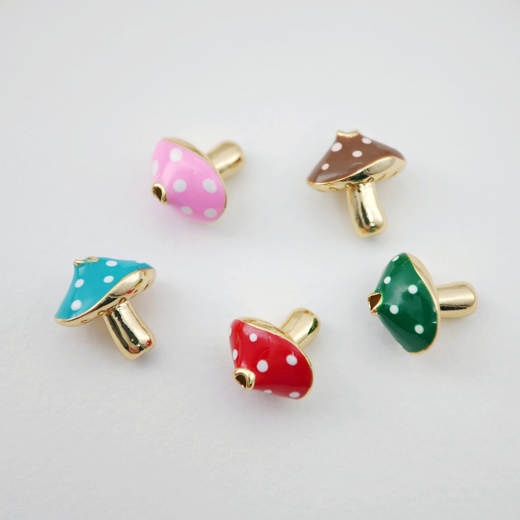 Enamel Mushroom Beads, Fruit Spacer Beads, Large Hole Gold Plated Beads, 18K Gold Plated,  Bracelet Necklace Making Jewelry Finding S1109