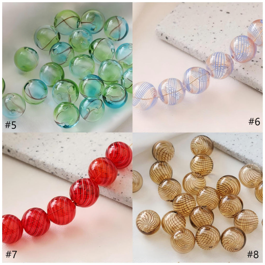 Colourful Patterned Glass Bubble Beads, Ball Hollow Glass Beads Hand Blown Hollow Round Globes for Jewelry Making, DIY Beads Finding GZ774