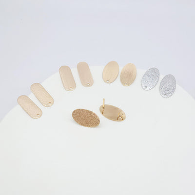 10pcs Oval Post With Loop, Frosted Surface, 18K Gold Stud Earring Nickel Free, Hypoallergenic Earring Findings ZX130