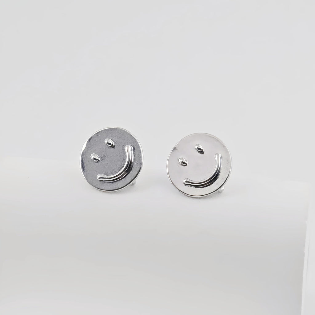 Emoji Round Earring Post, Smile Face Post Earring, S925 Silver Pin, 12.3mm, Nickel Free Earrings, Irregular Shape Ear Stud with Loop ZX275