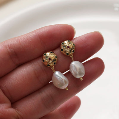 Round Pave Colored CZ Earring Post, S925 Silver Pin, 14K Gold/Silver Plated, Nickel Free Earrings, Irregular Shape Ear Stud with Loop GZ109