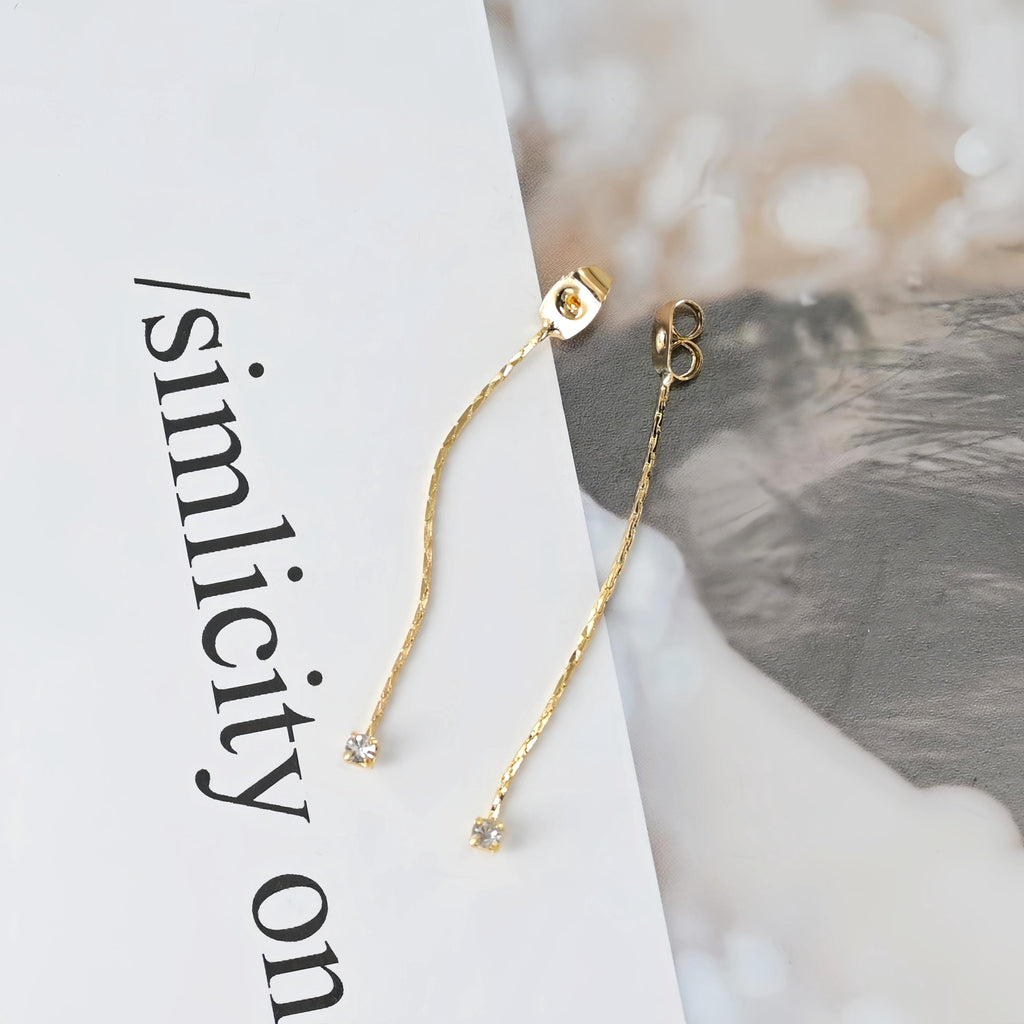 10pcs 18k Real Gold Plated Earring Back with Chain Tassels, CZ Pave, Hypoallergenic Earring Backs for Studs, Jewelry making Findings ZX365