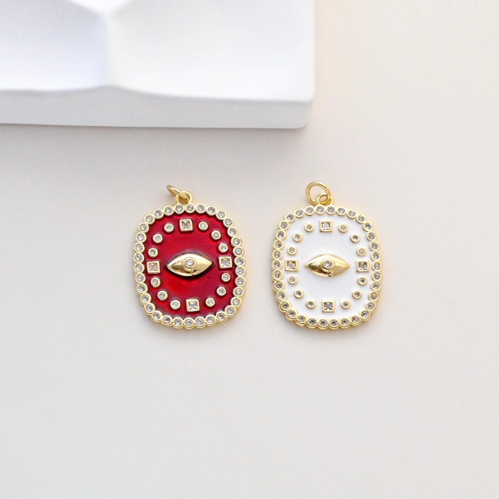 Square Charms, Enamel Devil Eye Charm, 18K Gold Plated Eye Pendant, For Necklace And Earrings Making Charm, Jewelry Findings S1343