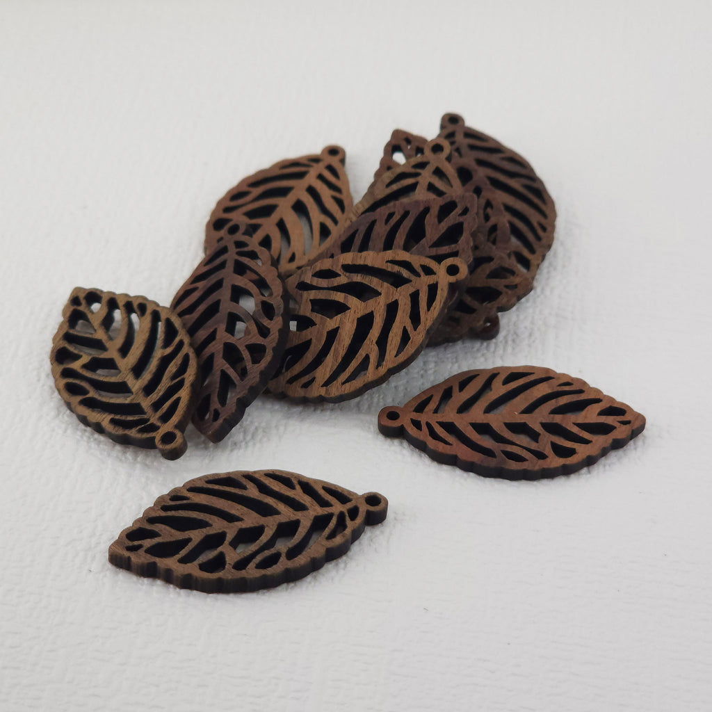 10PCS Leaf Shape Wood Charms, Wooden Pendant, Reclaimed Walnut Wood, Geometric Statement Wood Earrings Diy Ideas JT949