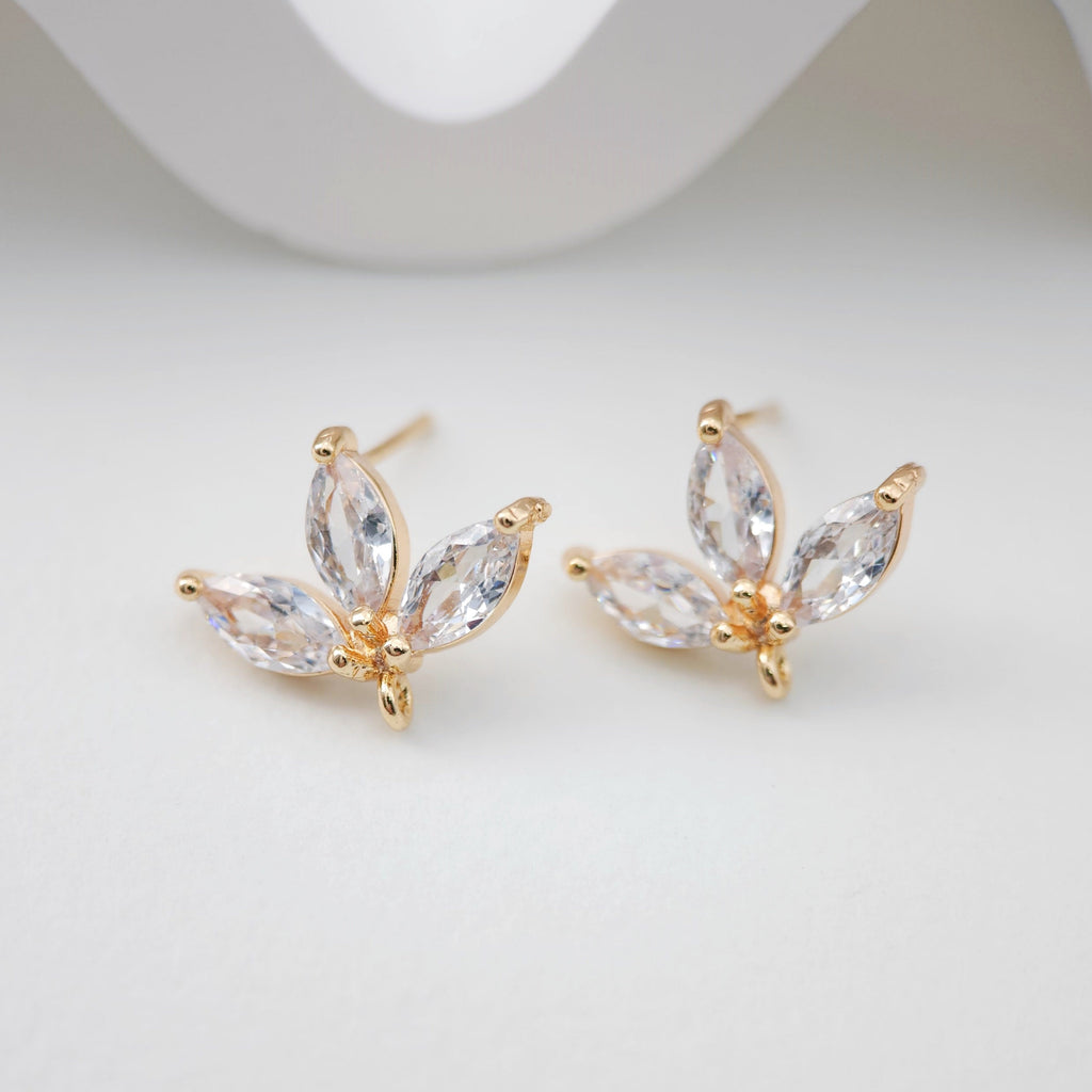 Fan-shaped  CZ Earring Post With Loop, S925 Silver Pin Nickel Free Post, 18K gold Plated, Sector Hypoallergenic Earring Findings ZX178