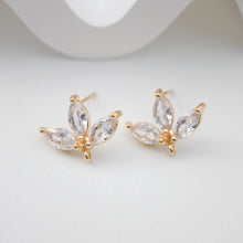 Load image into Gallery viewer, Fan-shaped  CZ Earring Post With Loop, S925 Silver Pin Nickel Free Post, 18K gold Plated, Sector Hypoallergenic Earring Findings ZX178