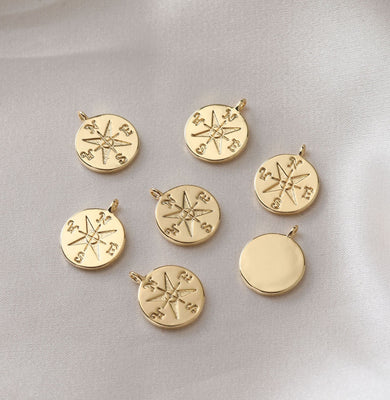 18K Gold Compass Pendant, Compass Charm for Necklace Making, Jewelry Findings JG031