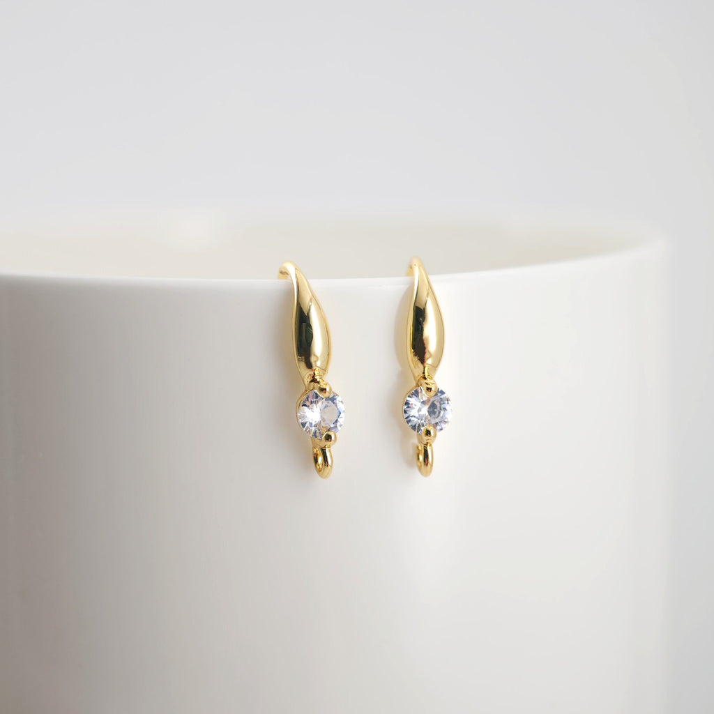 18K Gold Plated Ear Wires, Round Cubic Pave Earring Hooks, Nickel Free, Fish Hooks, Ear Wires for Jewelry Making D0138