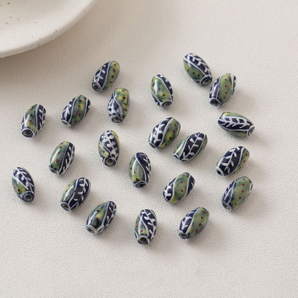 5 cuentas espaciadoras ovaladas, colgante ovalado de cerámica pintado a mano, cuentas de cerámica para hacer joyas, hallazgos de cuentas DIY GZ439