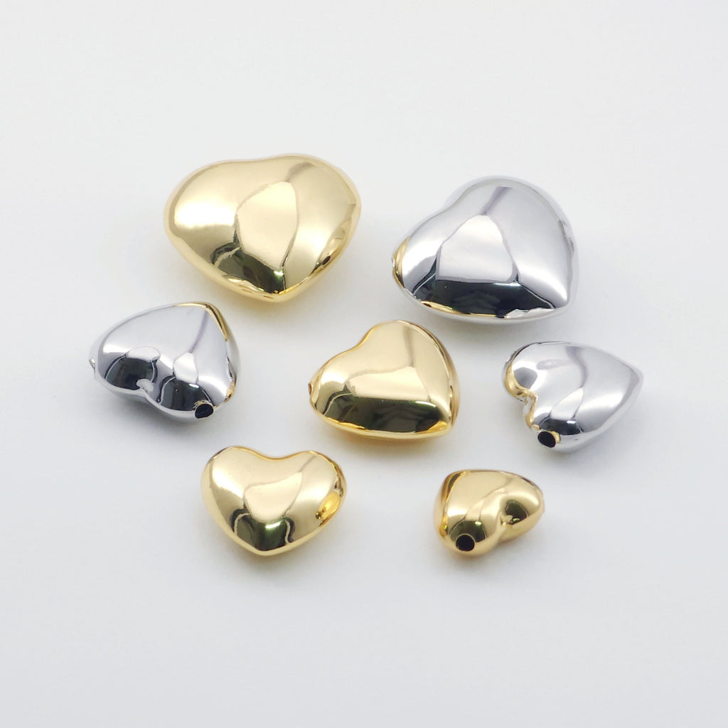 Heart Spacer Beads, 14K Gold, Silver Plated, Polish Gold/Silver Beads, Heart Shape Pendant, Jewelry Making Supplies S1159