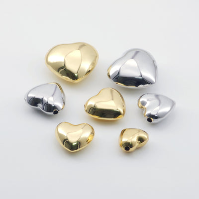 Heart Spacer Beads, 14K Gold, Silver Plated, Polish Gold/Silver Beads, Heart Shape Pendant, Jewelry Making Supplies S1159