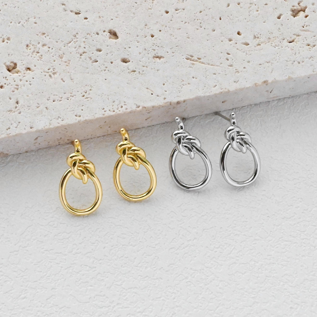 Poste para pendientes con nudo dorado, pasador para pendientes de plata S925, pendientes sin níquel, aro para pendientes de 18 quilates, accesorios para pendientes con nudo D0387